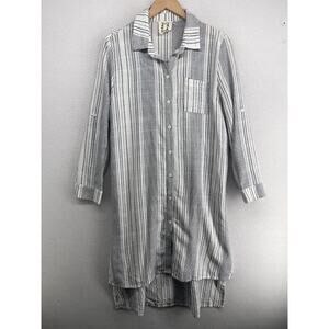 PPLA Clothing Shirtdress M Alena Woven Longline Shirt Striped Roll Tab White